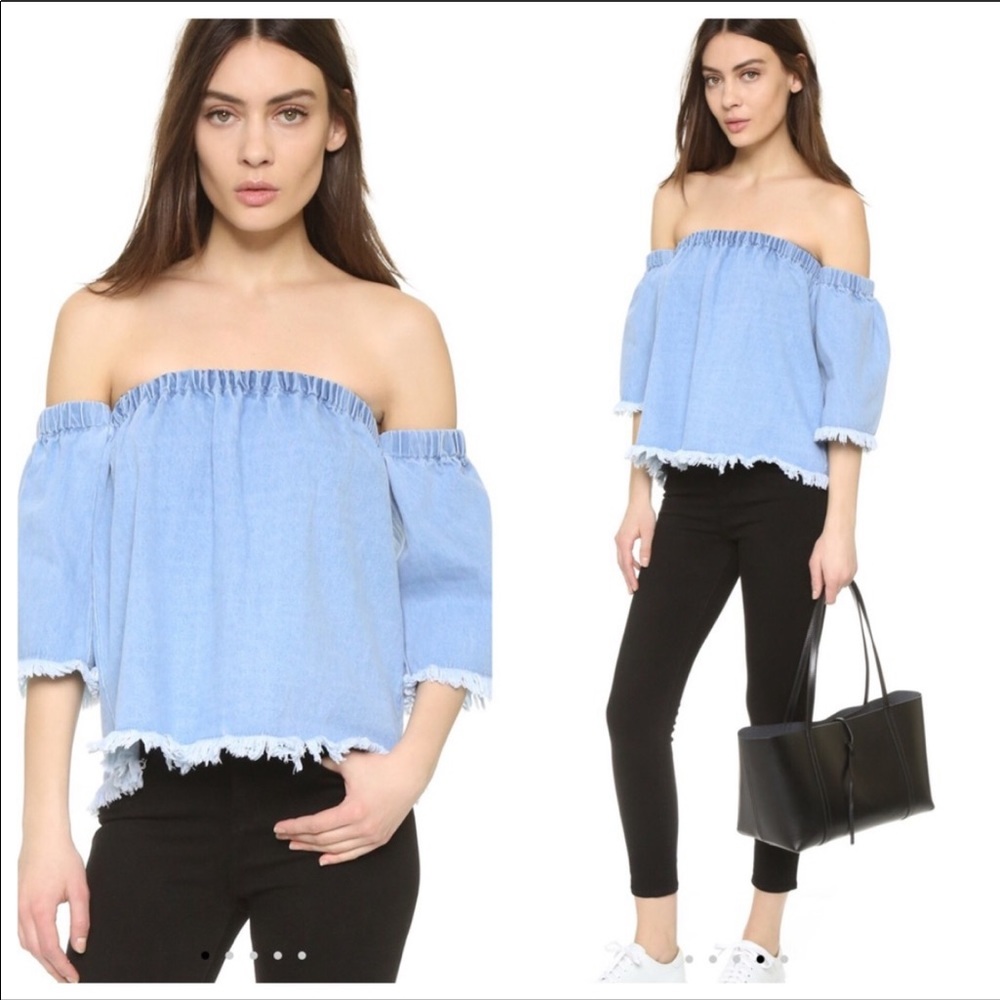 NEW J.O.A Frayed Denim Cold Shoulder